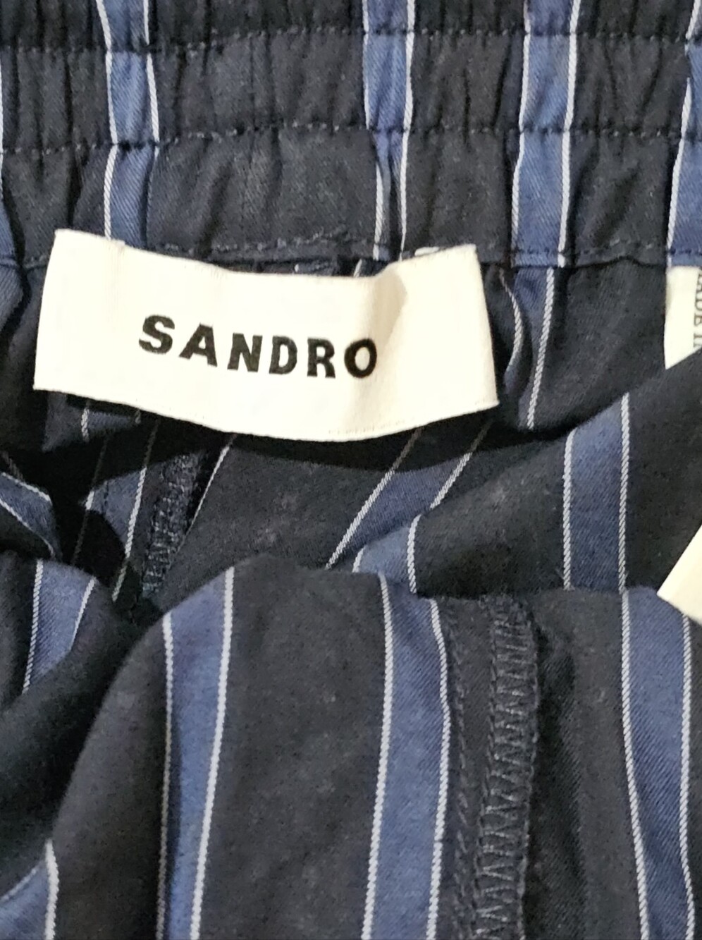 SANDRO Women's Navy Blue Striped Sparkly Embellished Wide-Leg Trousers. Size 36 - Picture 4 of 7